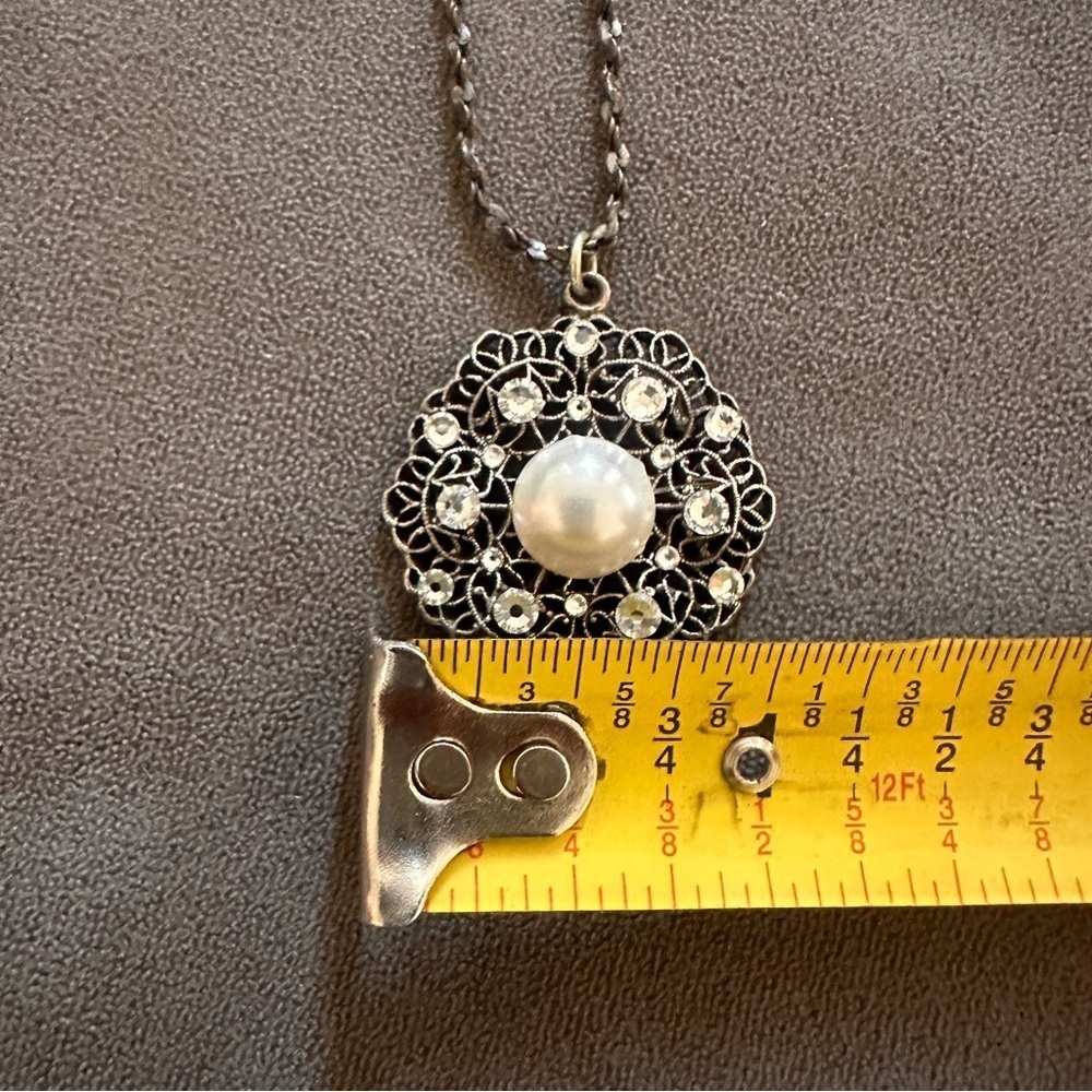 Anne Koplik Pearl Crystal Filigree Pendant Necklace Vintage Inspired Bridal - Picture 5 of 7